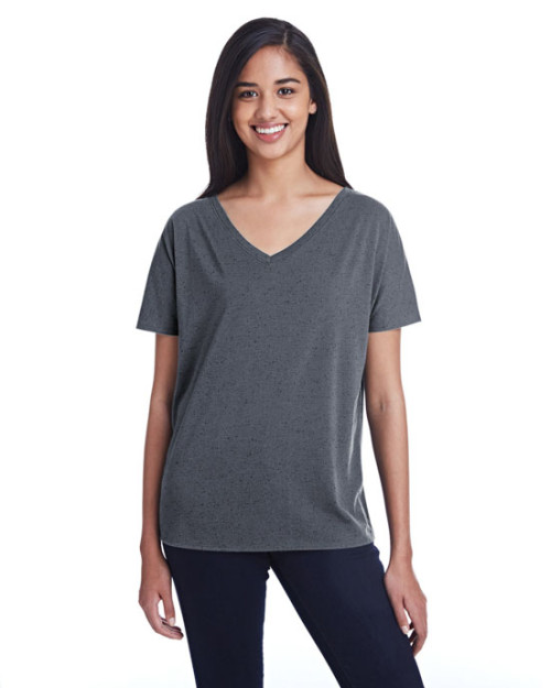 T-shirt Flowy pour femme à manches courtes et col en V en Triblend Fleck de Threadfast T-shirt Flowy pour femme à manches courtes et col en V en Triblend Fleck de Threadfast