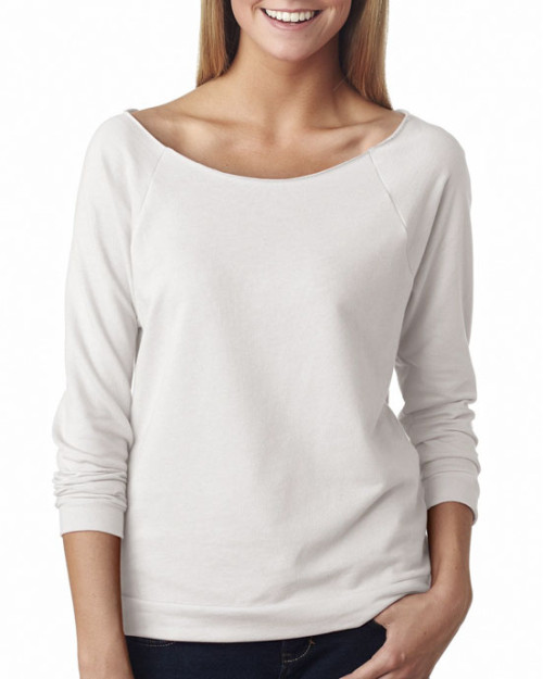 Next Level - T-shirt pour femme en bouclé à manches raglan 3/4 à rebord brut Next Level - T-shirt pour femme en bouclé à manches raglan 3/4 à rebord brut